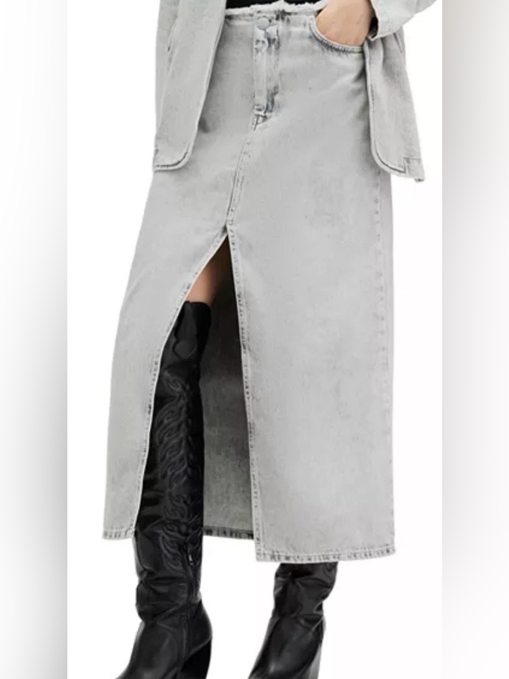 Nwot All Saints Honor Maxi Denim Skirt Us 6
